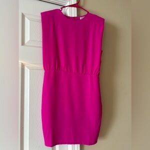 TCEC hot pink mini dress with shoulder pads. Size Small.